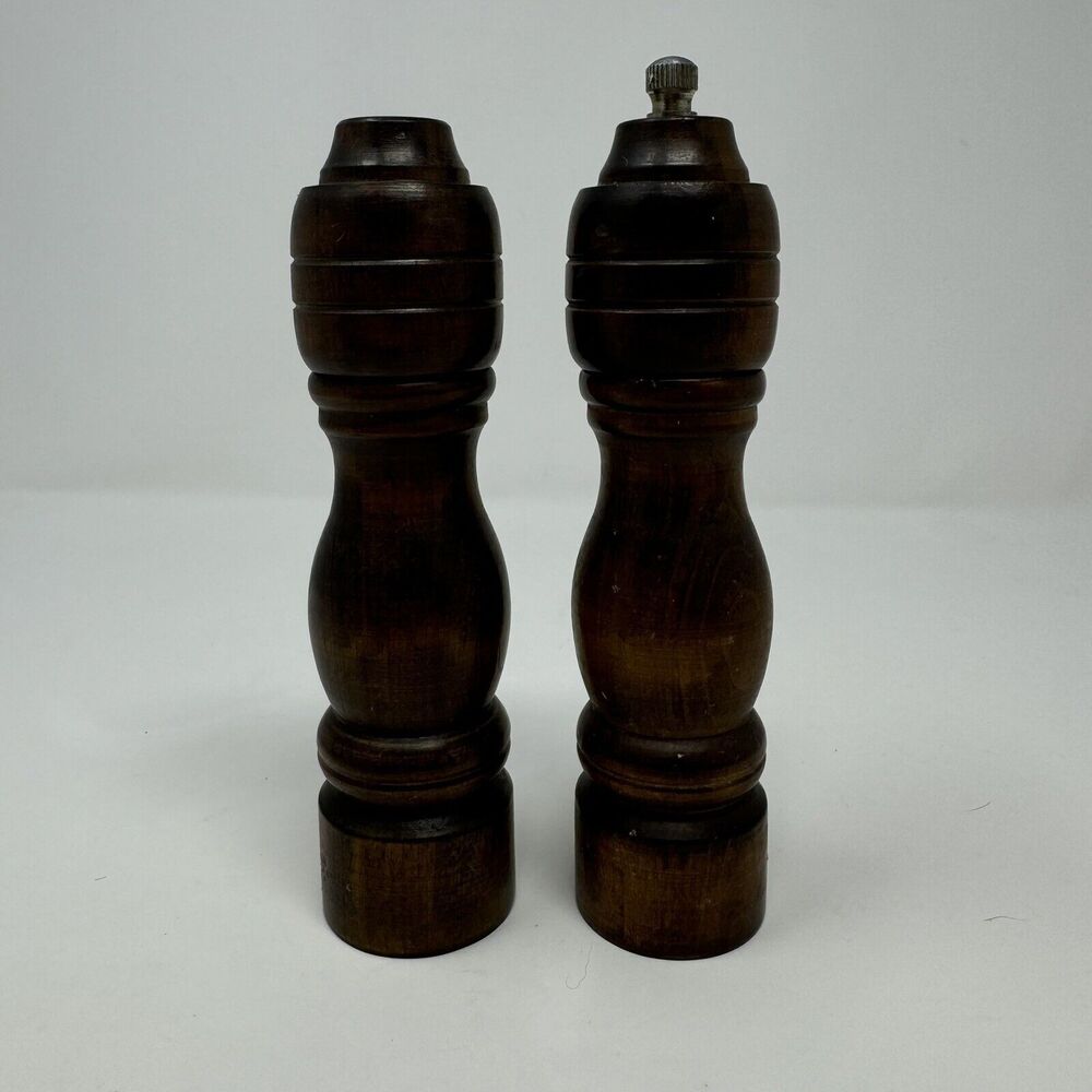Vintage Solid Wood Salt Shaker Peppermill Pepper Grinder Made in Japan 6.5"